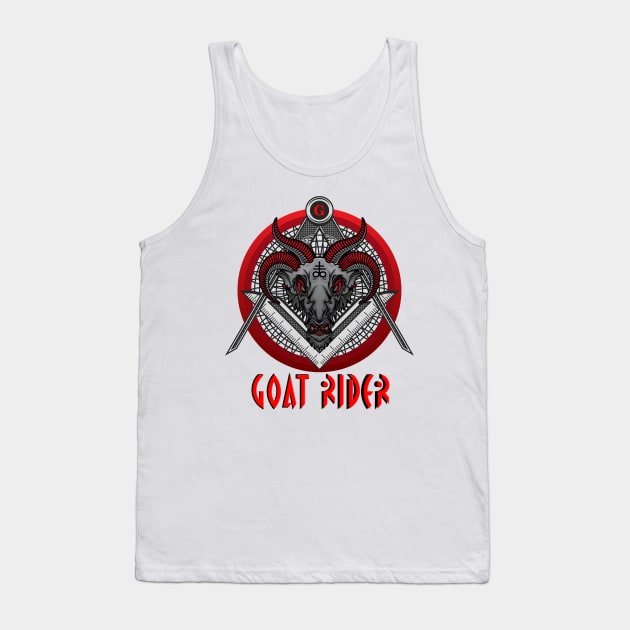 GOAT RIDER Black Baphomet Goat Head over Compass and Square in a Red Circle with a Red G Tank Top by hclara23